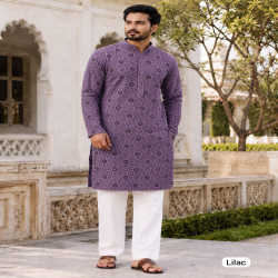 Men’s Chikankari Schiffli Work Long Kurta Pyjama Set